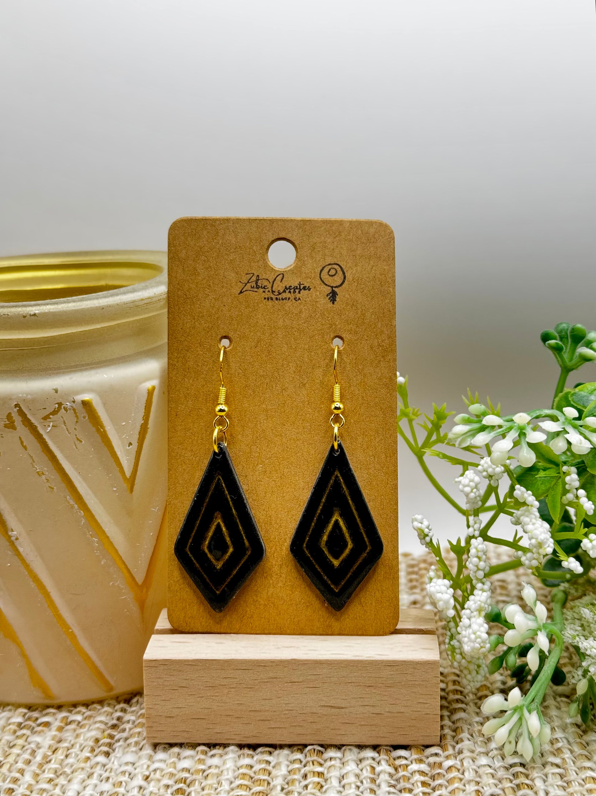 Black and gold earrings, polymer clay earrings, handmade, earrings, jewelry